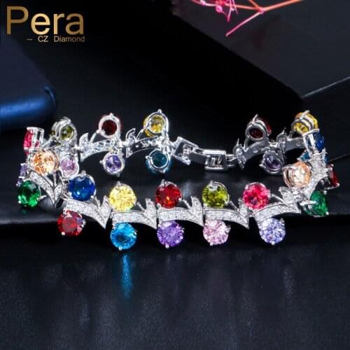 Pera Top Quality Rainbow Green Zirconia Crystal Paving Large Leaf Shape Fashion Ladies Braclets for Dancing Party Jewelry B167
