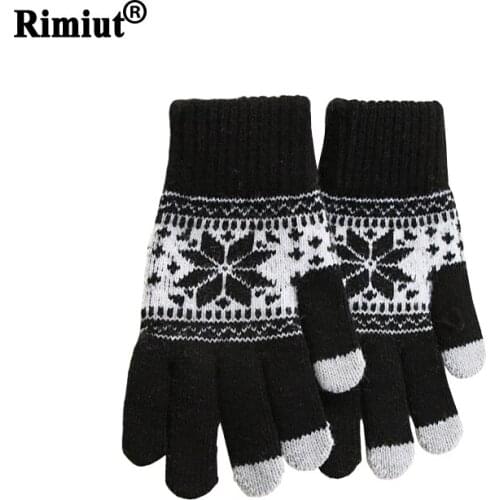 Rimiut Fashion Snowflake Knitted Winter Gloves Women Men Autumn Winter Skiing Casual Warm Gloves Mobile Phone Touch Screen Glove