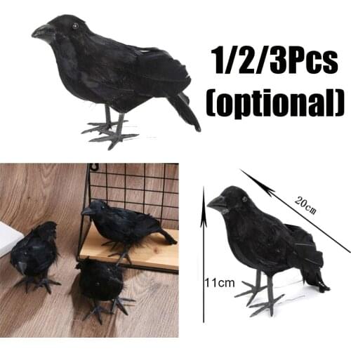 Lifelike Black Feathered Raven Crows Prop Halloween Decoration 20x7x11cm