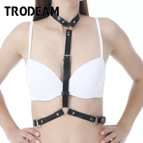 TRODEAM Sexy Leather Harness Bra Top Cage Women Belts Body Chest Suspenders Bra Lingerie Bondage Straps Gothic Harajuku Garters