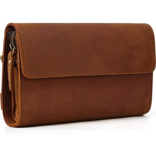 Style Hand Purse Double Interlayer Crazy Horse Leather Mens Clutch Top Grade Genuine Leather Day Clutches for Men Vintage