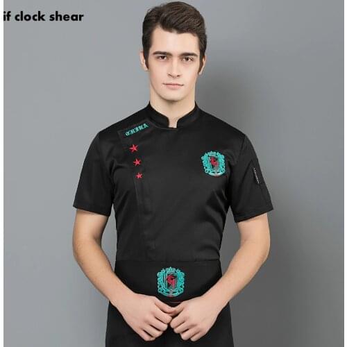 IF short sleeved embroidery Chef Uniform Unisex Hotel Restaurant Kitchen Chef work clothes mens professional clothing wholesale
