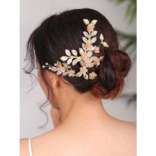 Vintage Gold Hair comb and Hair Pins Wedding Headpieces Rhinestones Headdress Hair Accessories for Noble women Bridal Fascinator