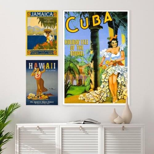 Tropical Islands Vintage Travel Posters and Prints Cuba Hawai'i Jamaica Tourism Wall Art Canvas Painting Pictures Home Decor