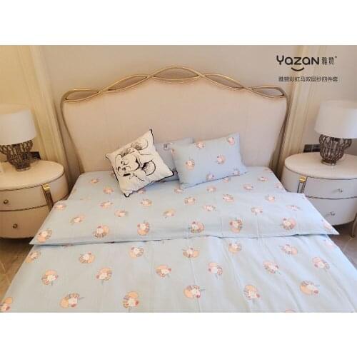 YAZAN The high quality bedding set with 100% cotton Pure and fresh pattern Simplicity Bed sheet quilt cover pillowcase4pcs