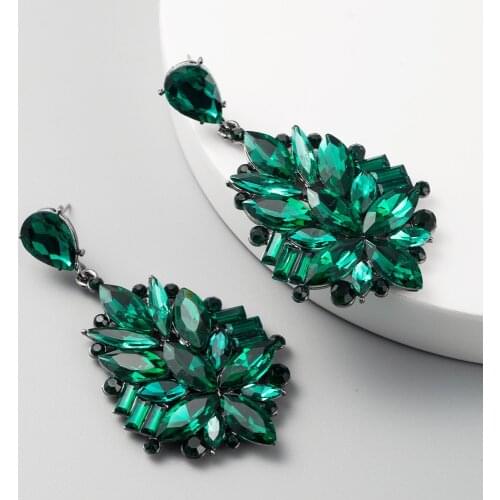 Green Boho Colorful Crystal Drop Earrings For Women New Rhinestone Statement Pearl Drop Earrings Bijoux Geometric Party Jewelry