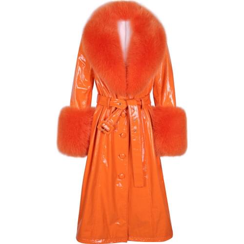 YOLOAgain Winter Fashion Plus Size Coat Real Leather Long Jacket Women Ladies
