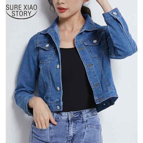 Autumn Jeans Jacket Women Korean Style Female Short Jacket Long Sleeve Turn-down Collar Pocket Single Breasted Lady Coat 7120 50