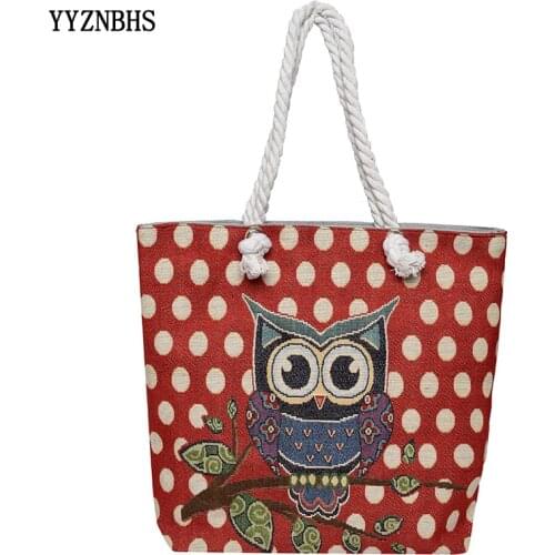 Women Canvas Casual Shoulder Bags Female Embroider Cartoon Owl Handbag High Quality Ladies Large Capacity Shopping Bag Shoulder