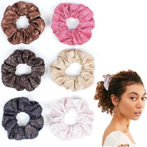 Women Solid Color Vintage Leather Hair Scrunchies Big Colorful Elastic Hair Bands Hair Accessories