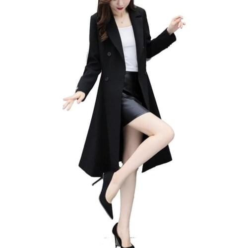 Long Trench Coat Women 2020 New Autumn Clothes Fashion Slim Plus Size S-XXL Black Female Windbreaker Overcoat Tops E187