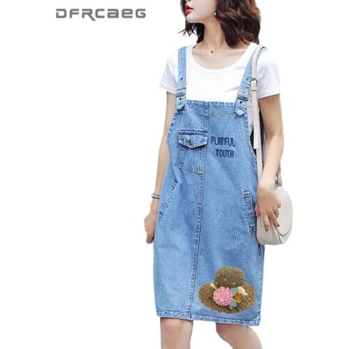 Patchwork Women Suspender Jeans Skirt With Pocket 2020 Summer Streetwear Yellow Strap Overalls Denim Jumpsuit Skirts Female