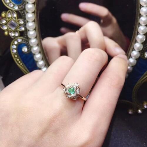 Fashion grace enrich Rose Natural green emerald gem Ring S925 Silver Natural Gemstone Ring Women girl party gift Jewelry