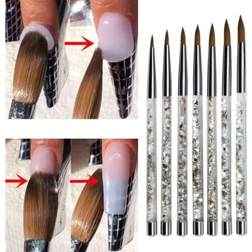 1 Pcs/set Nylon Hair Nail Brush Blue Rhinestone Handle Kolinsky Acrylic Brush Pen Nail Gel Builder Carving Dotting Drawing Tools