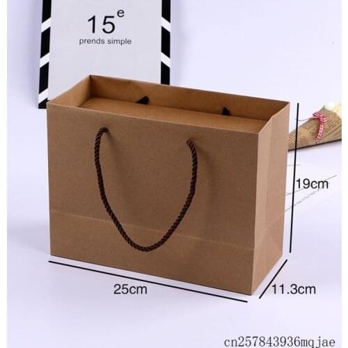 100pcs Kraft Paper Bags with Handles Festival Gift Bag Jewelry Paper Bags for Wedding Birthday Party 25x11.3x19cm