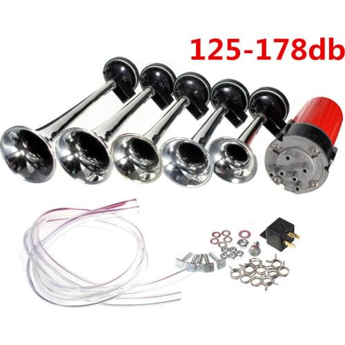 12V 125dB 5 Trumpet Musical Dixie Dukes Of Hazzard Electronic Chrome Super Loud Air Horn Car Truck Boat Busses Air Compressor