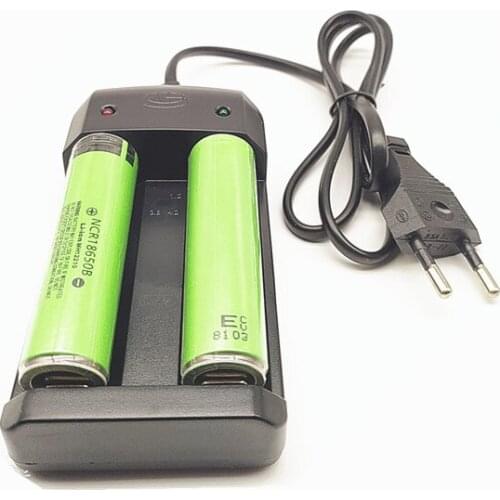 2PCS Protected 18650 NCR18650B 3.7 V 3400mAh Rechargeable Li-Ion Battery +1PCS Charger, For 14500/26650/18650