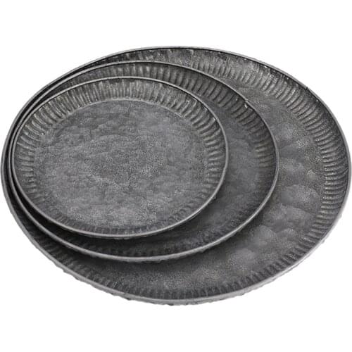 3Pcs Retro Iron Plate Handcrafted Round Vintage Antique Wrought Storage Serving Iron Craft Lace Tray for Home Decor