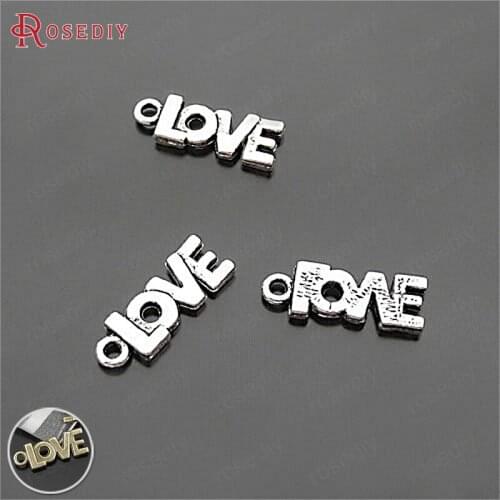 50PCS 17x7MM Antique Silver Zinc Alloy Love Charms Pendants Jewelry Making Supplies Diy Findings Accessories