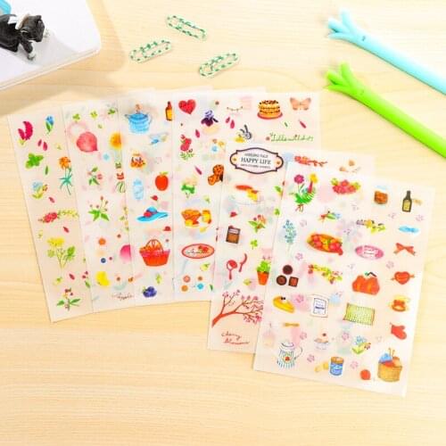 6 Pcs / Pack Happy Life Diary Decorative Stickers Transparent Pet New Phone Stickers Diary Stickers Scrapbook-paper