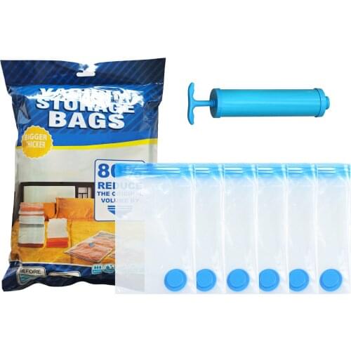 7Pcs Vacuum Bag Storage Home Organizer Transparent Border Foldable Seal Compressed Reusable Blanket Clothes Saving Package