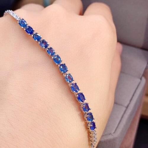 925 Sterling Silver Natural Sapphire Gemstone Bracelet for Women Fine Bangle Wedding Jewelry