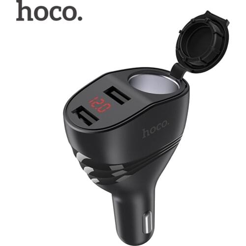 HOCO 96W Dual USB Car Charger + Cigarette Lighter Slot With LED display 3.1A Fast Charging Car-charger adapter For Mobile Phone