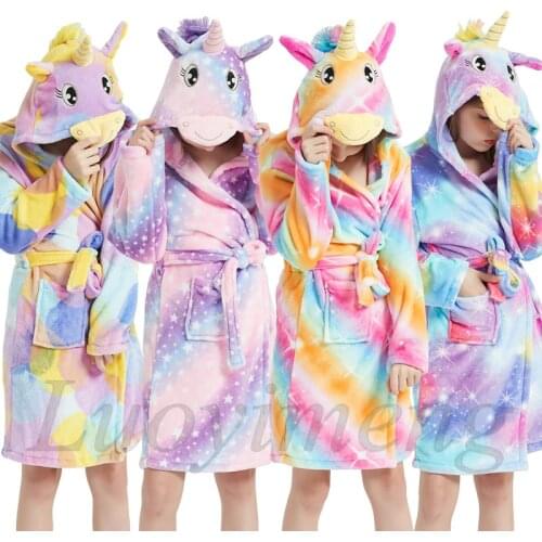 New Kigurumi Unicorn Hooded Children Bathrobes Kids Star Bath Robe Animal For Boys Girls Pyjamas Kids Sleepwear Dressing Gown