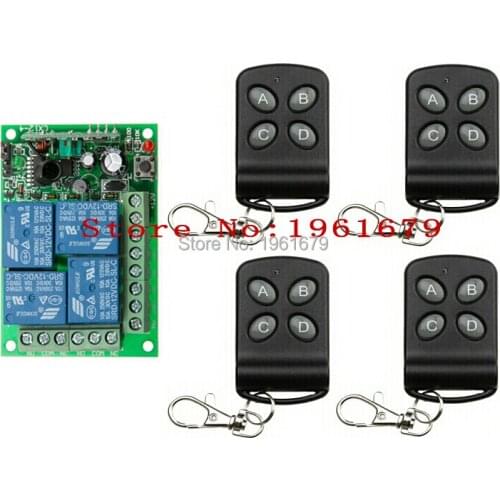 DC 12V 10A 4 channel RF Wireless Remote Control system 1 Receiver 4 Transmitter with four buttons Learning code