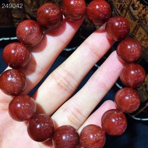 Natural Red Rutilated Quartz Clear Round Beads Bracelet For Women Men 13.5mm Rare Fashion Wealthy Stone Genuine AAAAAA