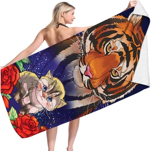 Cartoon Tiger cat No Sand Free Quick Dry Beach Towel Surf Poncho Microfiber Bath Towel Summer Swimming Xxl Beach Towel