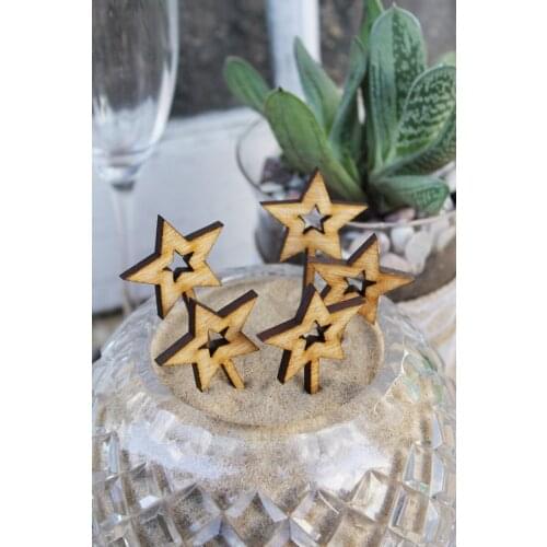 24pcs/lot Wooden Star Cupcake Toppers, for Birthdays, Annviersary, All Occasions Party Cake Decor with free shipping