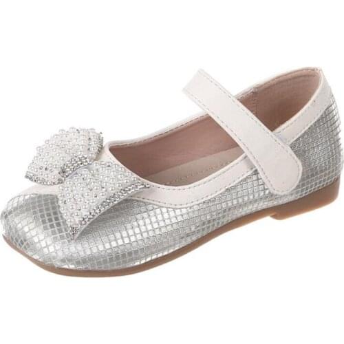 Kids Girls Leather Shoes Vintage British Childrens Leather Shoes Spring Bow Soft Sole Baby Flats Shoes Princess