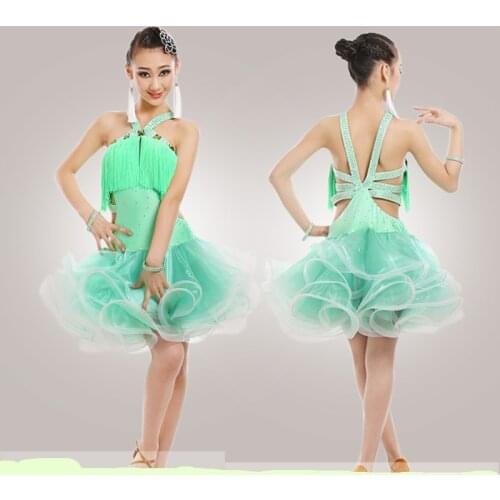 Green Blue Red girls latin dance costumes tassel Sexy latin salsa dresses kids dancing dress latin dress for girls Children