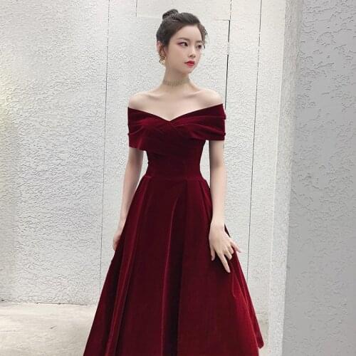 Elegant Burgundy Evening Dress Cheongsam One Shoulder Short Sleeve Velour A-line Prom Fomail Gown Vestidos De Noche