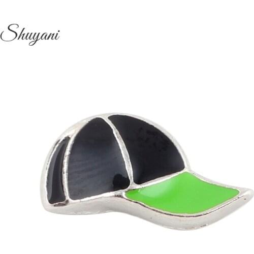 F224 Newest 20Pcs/lot Enamel Alloy Metal Baseball Cap Hat Charms Fit Floating Memory Crystal Magnet Locket