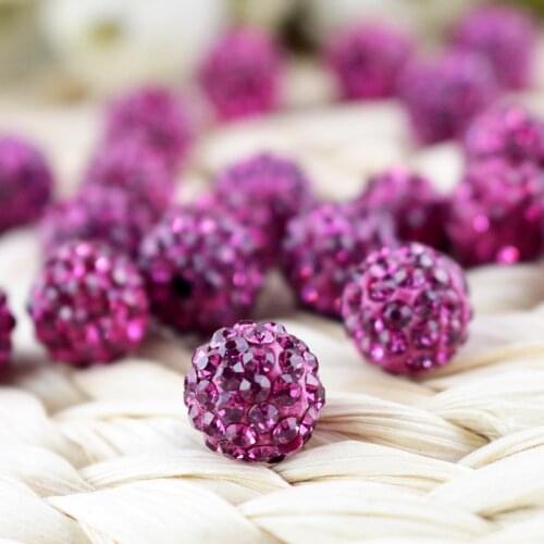 Fuchsia Hot Pink Color Beads Pave Clay Disco Ball Beads For Necklace Bracelet Earrings 100pcs 8mm Clay Rhinestone Beads
