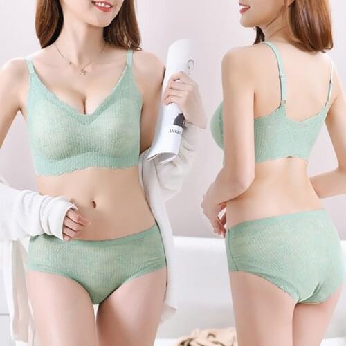 Thailand Latex Seamless One Piece Flowers Lace Underwear Adjustable Thin Straps Sports Sleep Fashion Bra And Brief Set For Wom