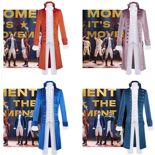 Musical Rock Opera Hamilton Alexander Cosplay Victorian Costume Adult Men Outfit 4 Kinds Orange Lavender Blue Trench Pants Shirt