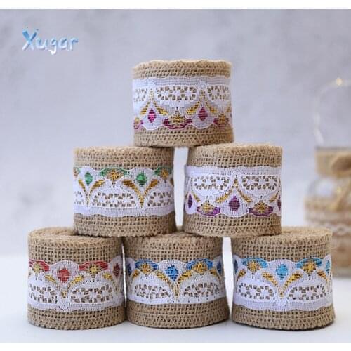 Xugar 50mm Hemp Ribbon 2M Linen Organza Lace Ribbons For DIY Wedding Party Webbing Bag Shoes Crafts Gifts Packing DIY Belt Decor