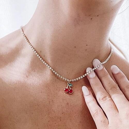 MAA-OE New Simple Crystal Cherry Pendant Necklaces For Women 2020 Geometry Fashion Gold Chain Female Necklace Jewelry Wholesale