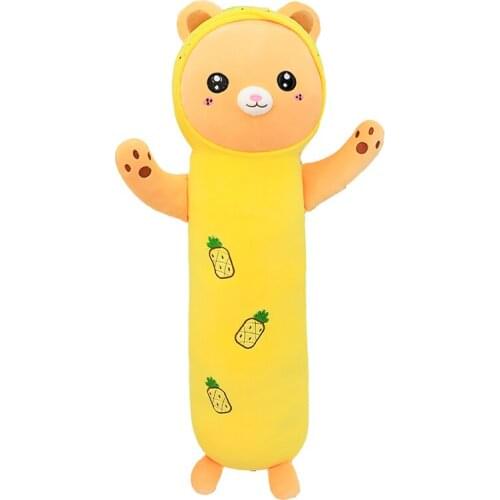 Cartoon animal fruit shape rabbit stuffed long sleeping pillows super soft strawberry rabbit plush cushion for kids