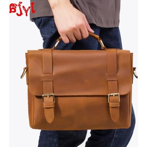 Mens Briefcase Laptop Bag Men Handbag Simple Shoulder Messenger Bags Retro Leatehr Business Casual Handmade Crazy Horse Leather