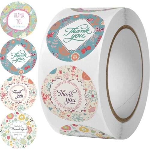 500pcs Floral Thank You Stickers Round Self-adhesive Stickers Labels For Business Gift Packing Mailing Envelope Seals, Shipping