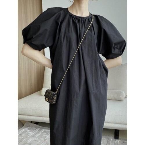 Early summer 2021 new simple loose versatile round collar dress linen fashion dress