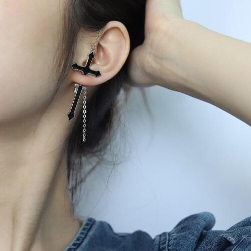 New Fashion Vintage Cross Drop Earrings for Women1PC Long Chain Cross Zipper Drop Earrings for Men Women Party Punk Jewelry Gift