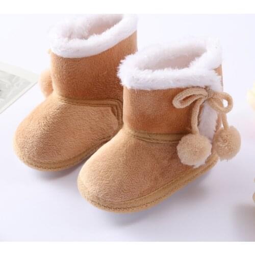 Baby Boys Girls Solid Color Plus Velvet Cotton Shoes Pompom Soft Sole Snow Boots Infant First Walker 0-18 Months