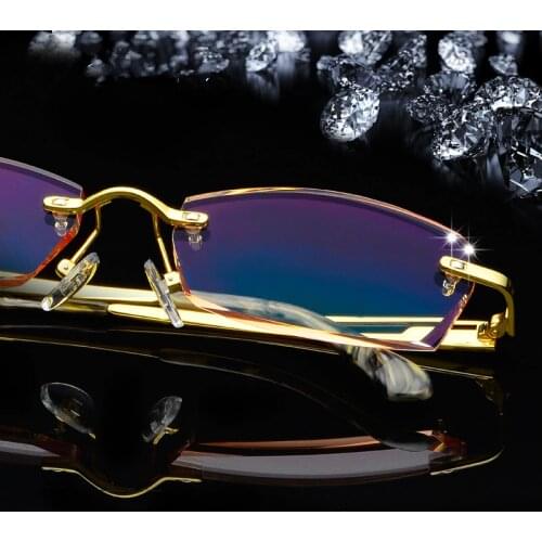 Diamond Cutting Optician Finished Myopia Frame Male Frames Pale Eyes Flat Box Frameless Radiation Protection Optical Glasses