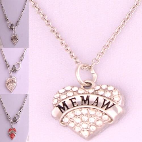 Rhodium plated zinc studded with sparkling crystals CLASS OF 2016/CLASS OF 2017/MAJORETTE/ MEMAW heart pendant necklace