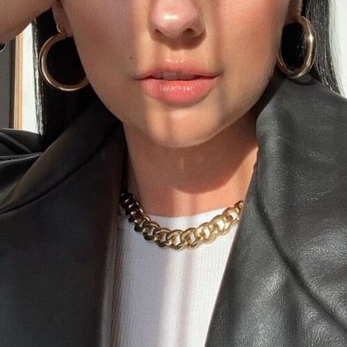 European and American Retro Portrait of Exaggerated Thick Chain Necklace Double Personality Chain Hip-Hop Neck Chain Short Colla